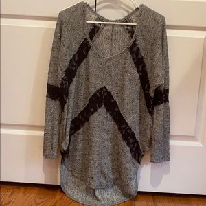 Free People Grey with Black Lace Long Sleeve.